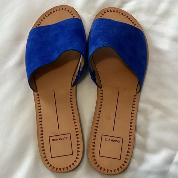 NWOB Dolce Vita Blue Suede Slide Sandals - Picture 2 of 5